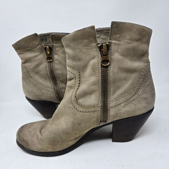 SAM EDELMAN Louie Western Ankle Boot Bootie Taupe Fringe Stacked Heel Size 9 - Picture 7 of 10